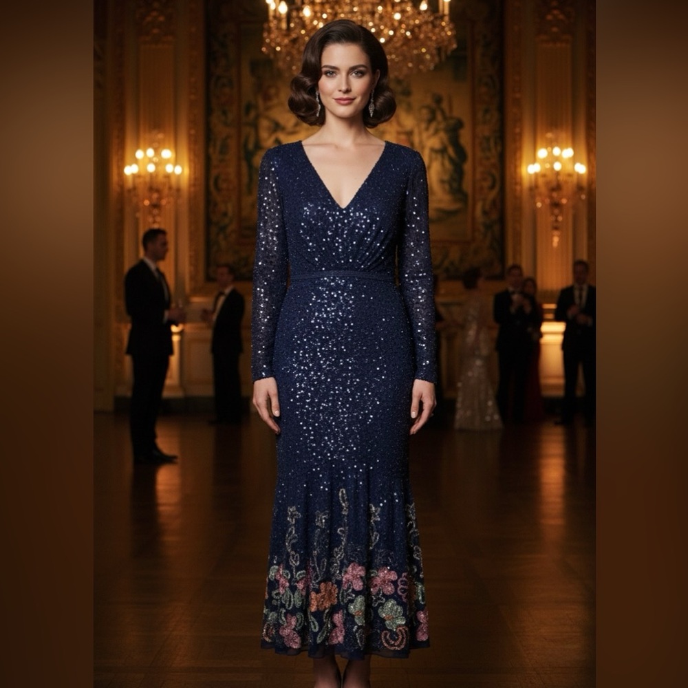 Mac Duggal midi dress .